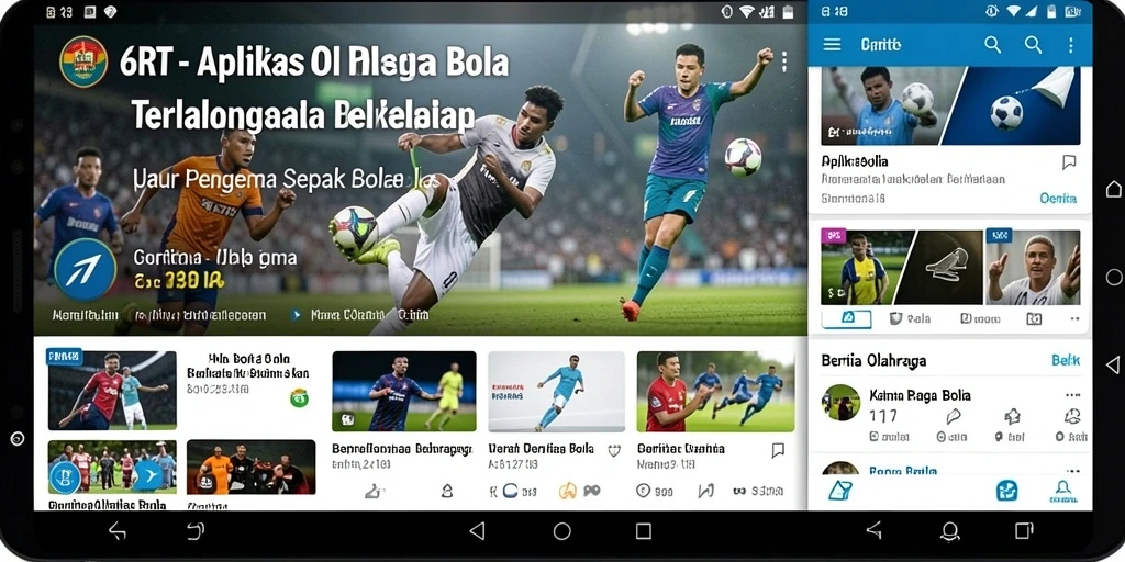 Tampilan antarmuka 6RT menampilkan berita sepak bola terkini.