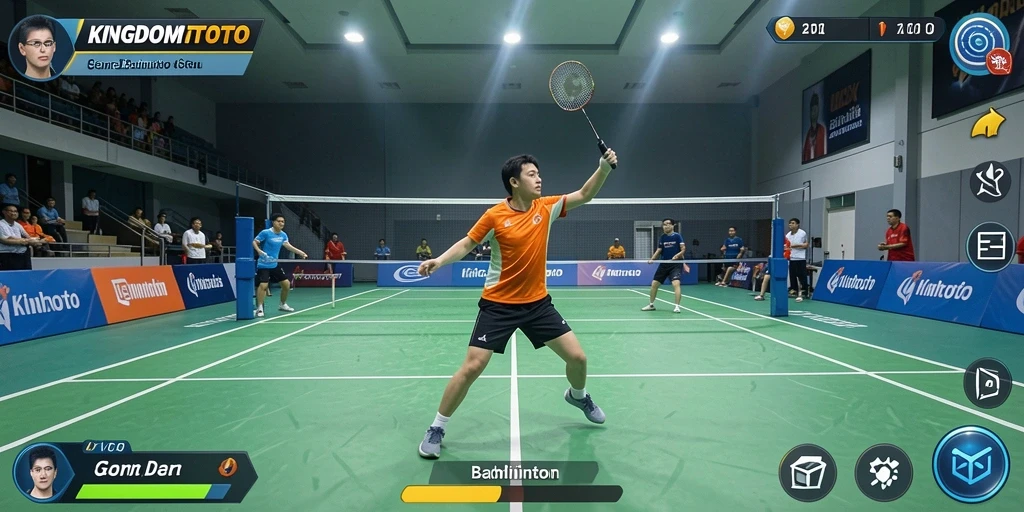 Antarmuka permainan badminton yang menarik dan interaktif.
