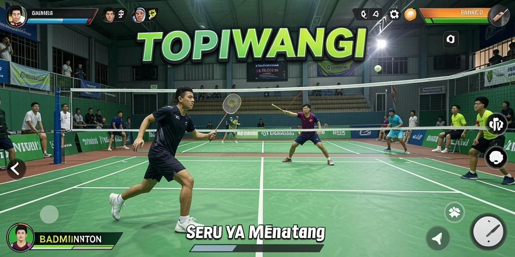 Tampilan antarmuka gameplay badminton yang menarik dan interaktif.