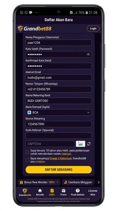 Daftar Akun Baru Grandbet88 dengan Mudah dan Cepat
